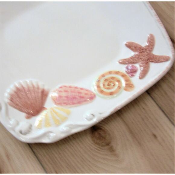 American Atelier By the Sea Dinner Plate 5256 Ironstone Seashells 10.75" Square! - Picture 2 of 5
